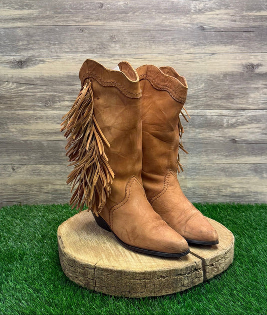 Poppies Women - Size 6.5 - Vintage Tan Fringe Suede Boots