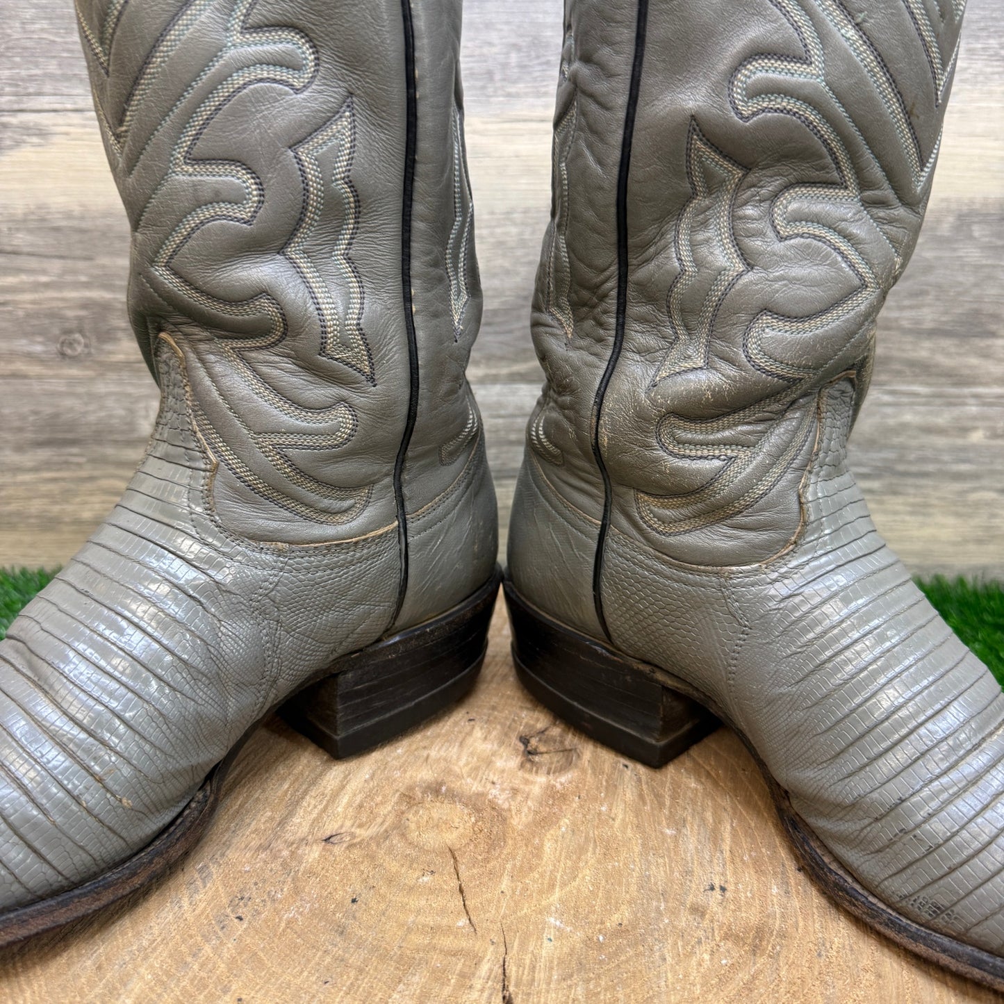Tony Lama Men - Size 7.5D - Vintage Gray Lizard Cowboy Boots Style 8117