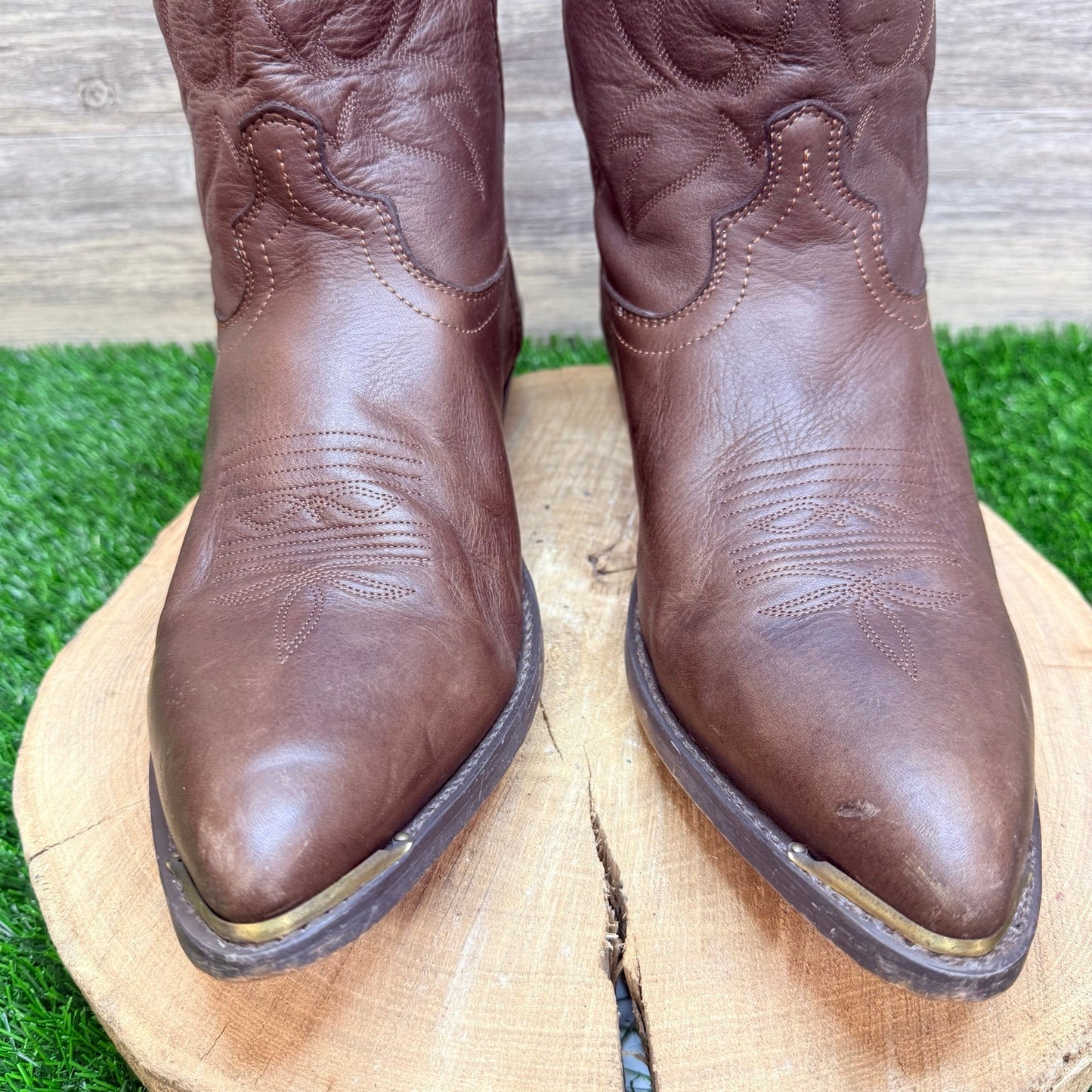 Masterson Men - Size 14D - Brown Tooled Toeplate Western Cowboy Boots RB886