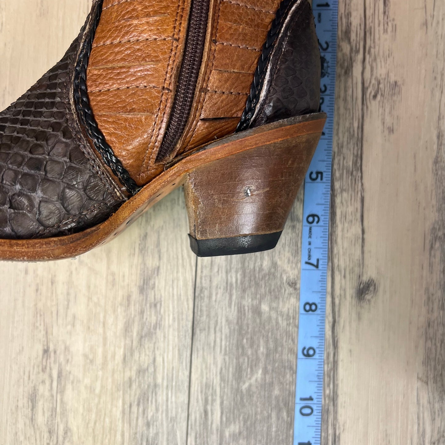 Veari Women - Size 6.5 - Brown Two Tone Snake Zipper Ankle Boots