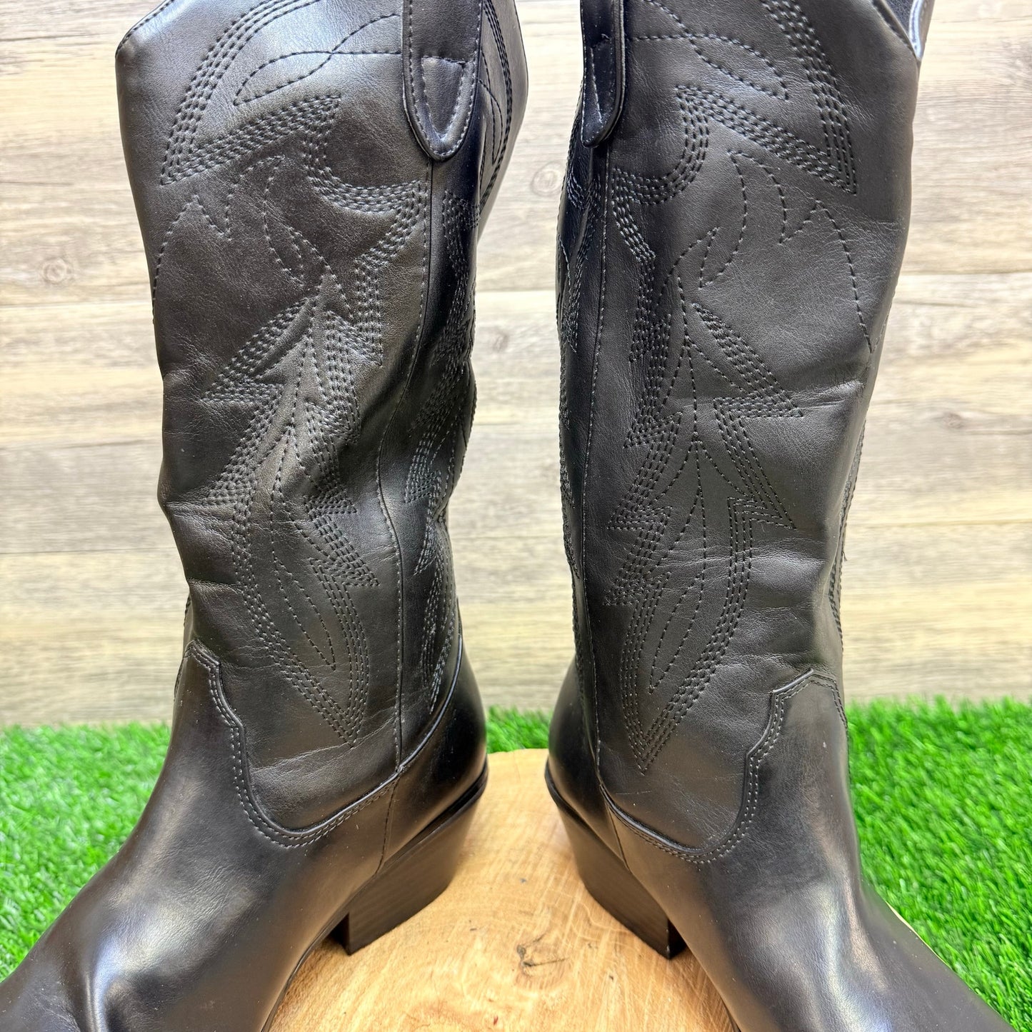 Madden Girl Women - Size 8.5M - Black Faux Leather Cowboy Boots Redford
