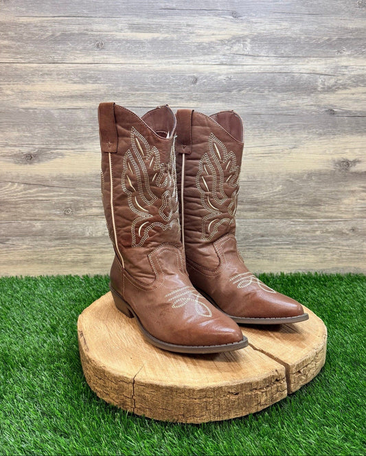 Unknown Women - Size 7.5 - Brown Faux Leather Cowboy Boots