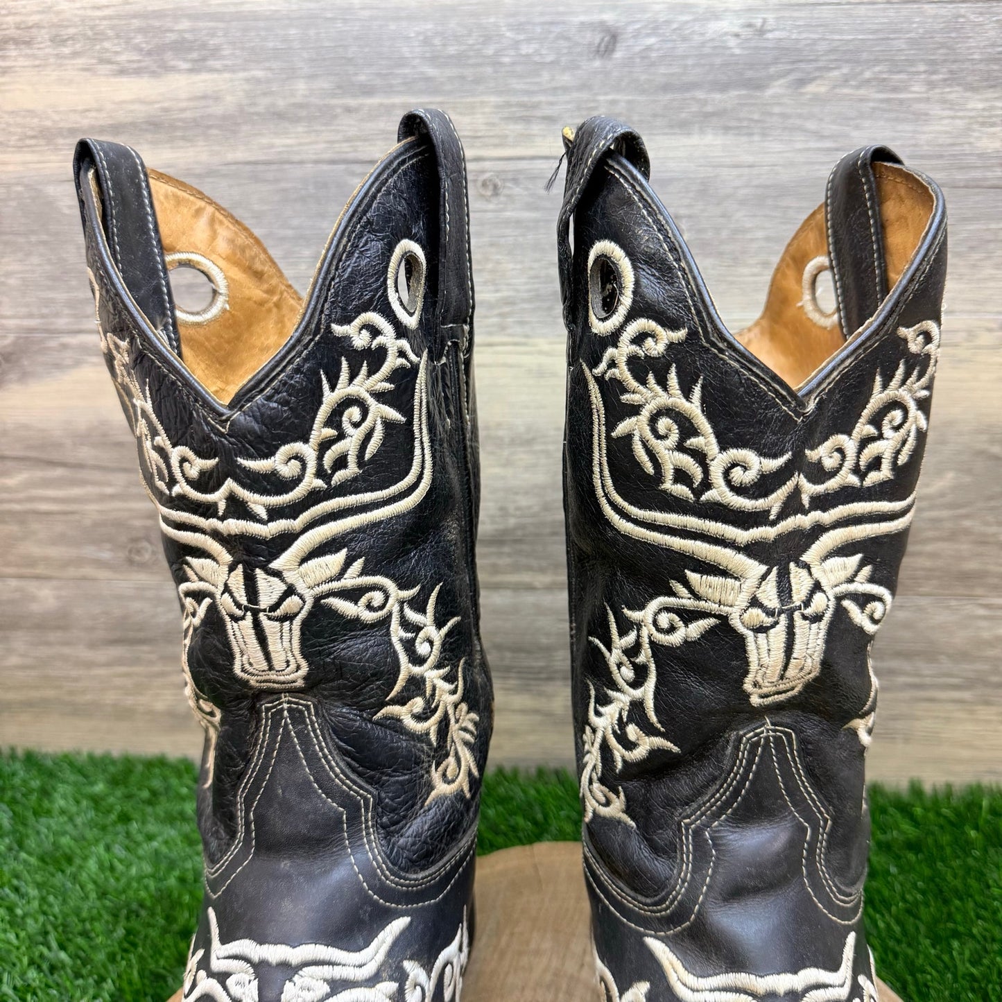 El General Men - Size 8.5 - Black Longhorn Square Toe Cowboy Boots 1803