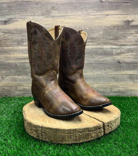 Smoky Mountain Youth - Size 4.5D - Brown / Pink Stitched Cowboy Boots 3531Y