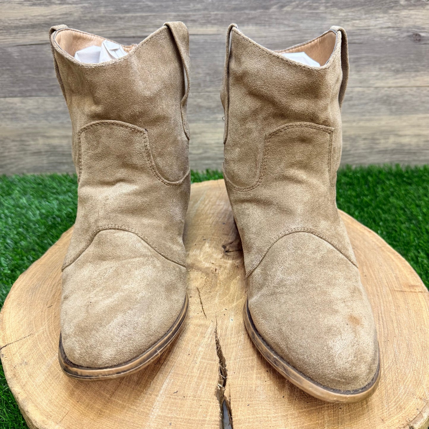 Jolimall Women - Size 8 - Tan Faux Leather Ankle Boots