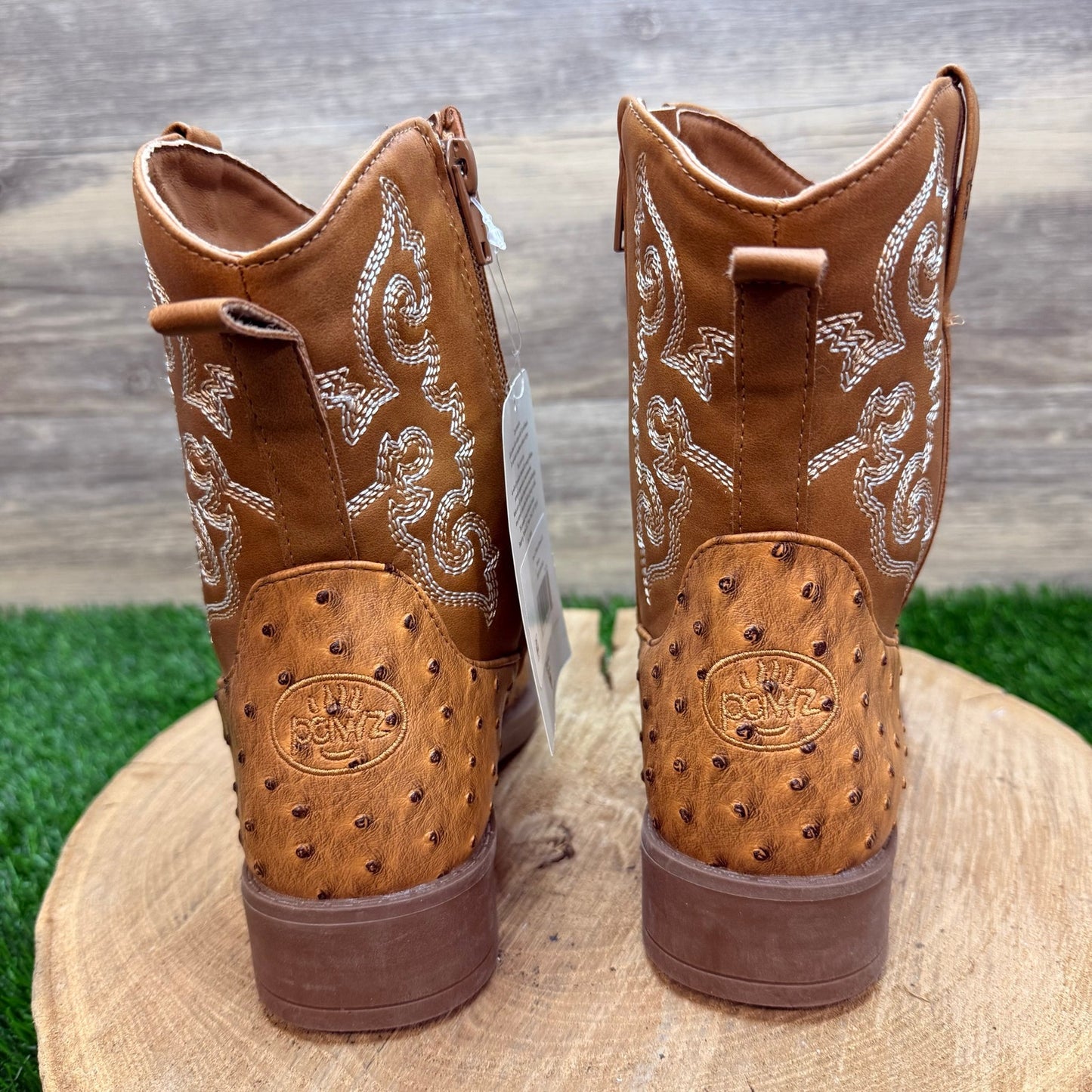 NEW Pawz Youth - Size 3 - Brown Faux Ostrich Western Cowboy Boots