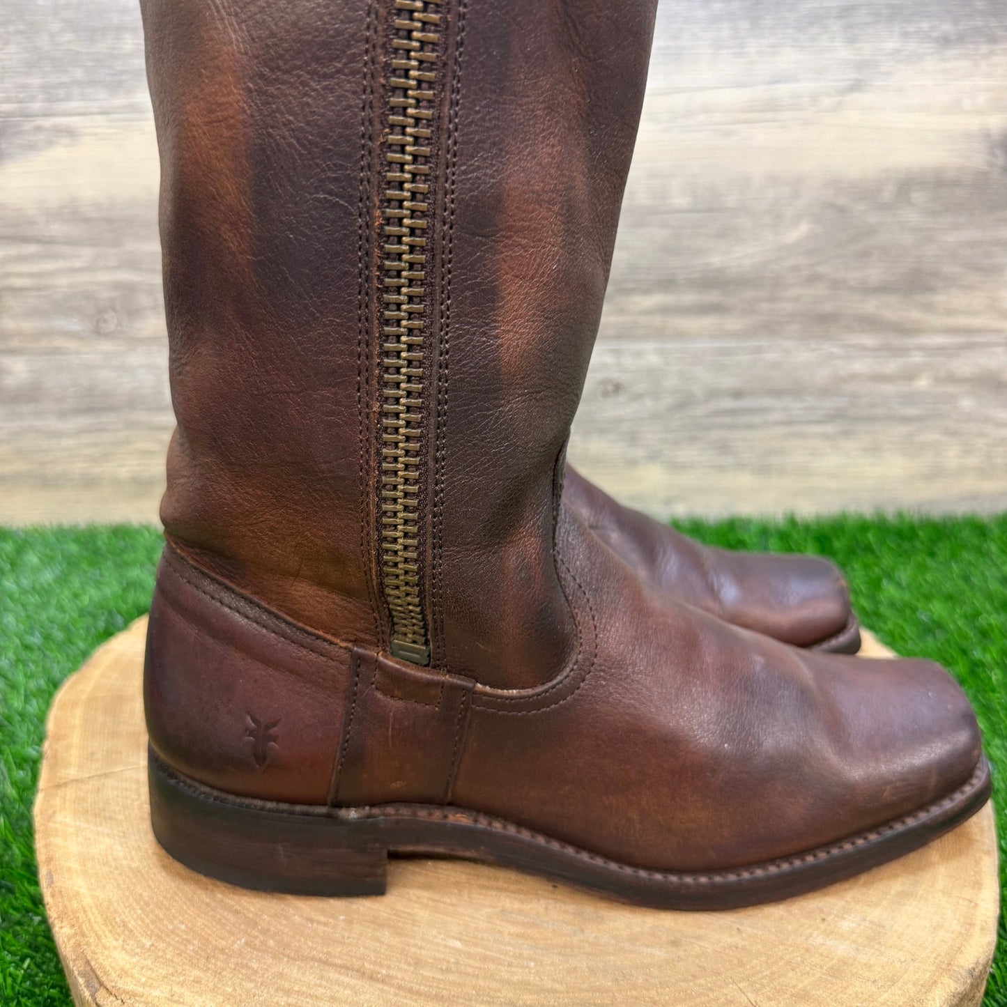 Frye Women - Size 7.5B - Dark Brown Heath Zipper Square Toe Boots Style 77283
