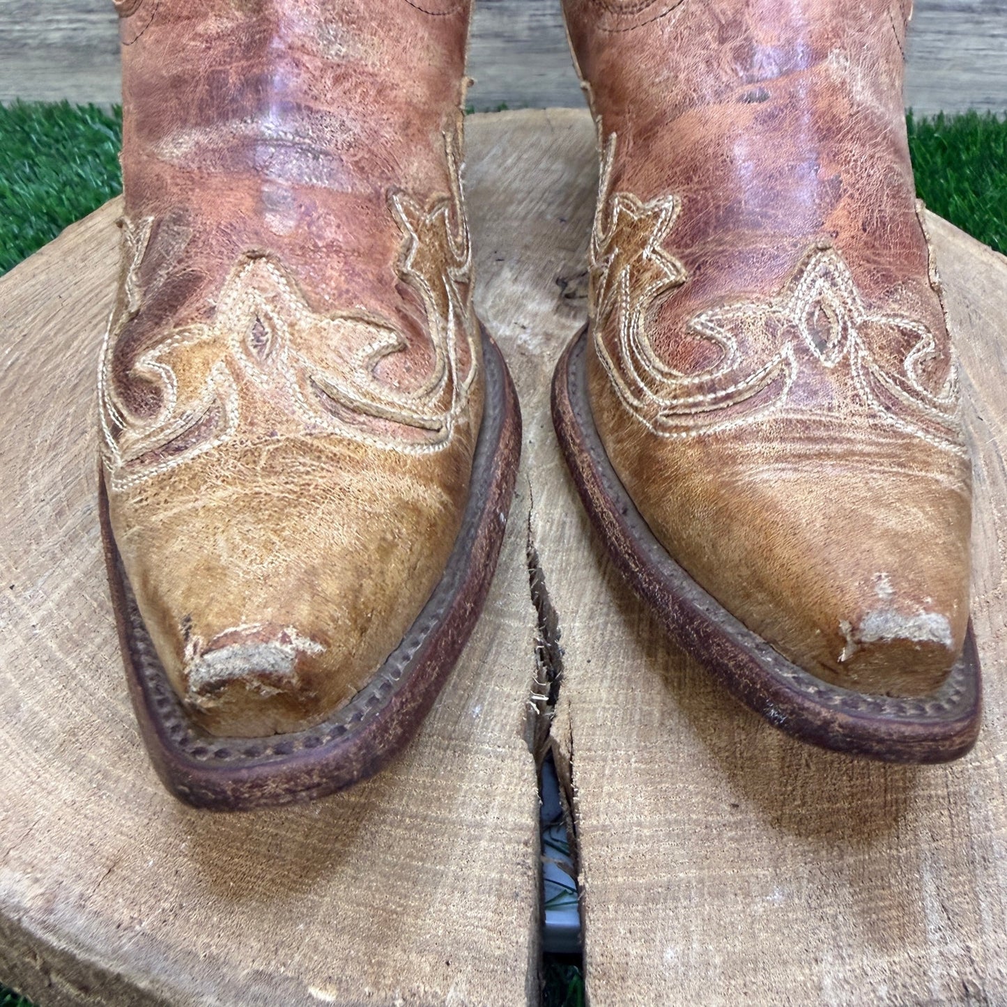 Corral Women - Size 9M - Distressed Crackle Tan Eagle Cowboy Boots R2227