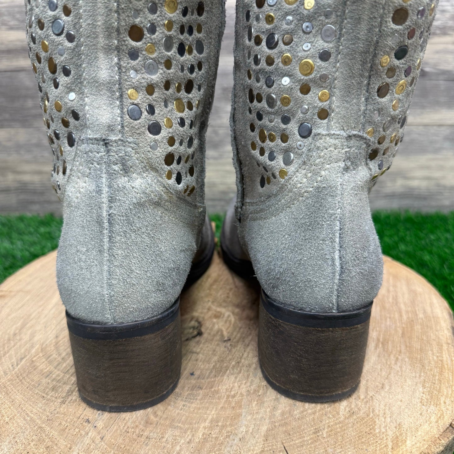 Diba True Women - Size 8.5 - Gray Studded Tall Suede Boots Style What To Do