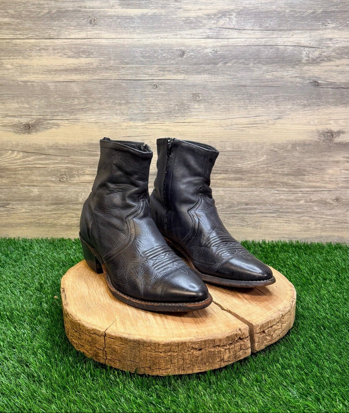 Unknown Men - Size 8.5EE - Vintage Black Ankle Zipper Boots 6082