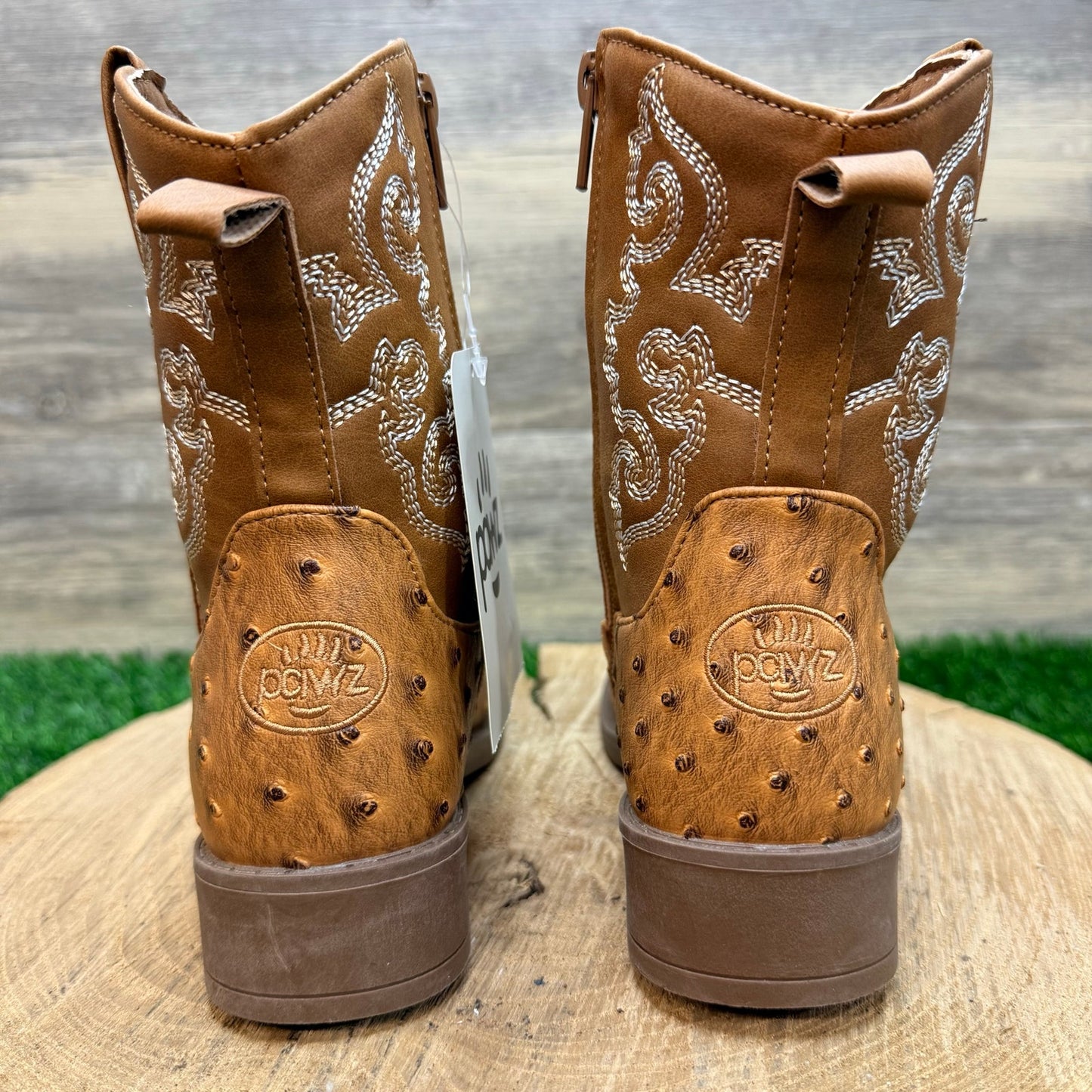 NEW Pawz Youth - Size 13 - Brown Faux Ostrich Western Cowboy Boots