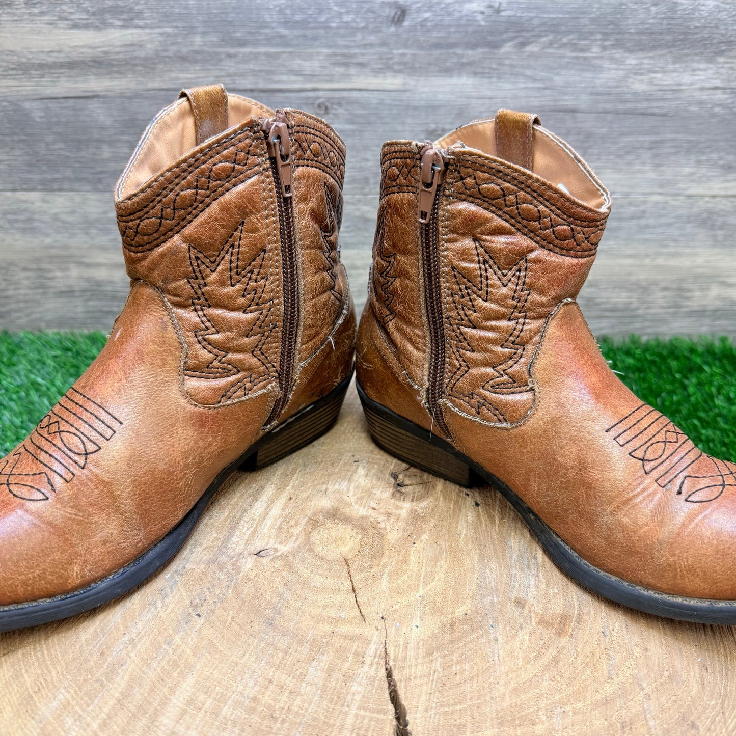 Rodeo Ropers Youth - Size 3M - Tan Ankle Zipper Faux Boots Jessie