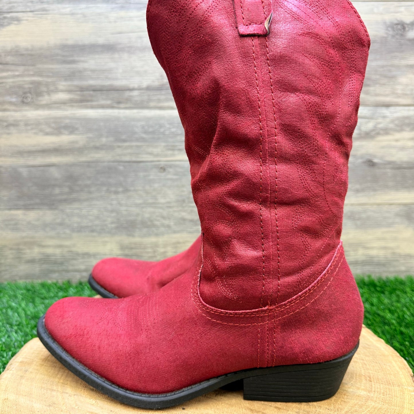 Rampage Women - Size 8M - Red Faux Soft Cowboy Boots Walden