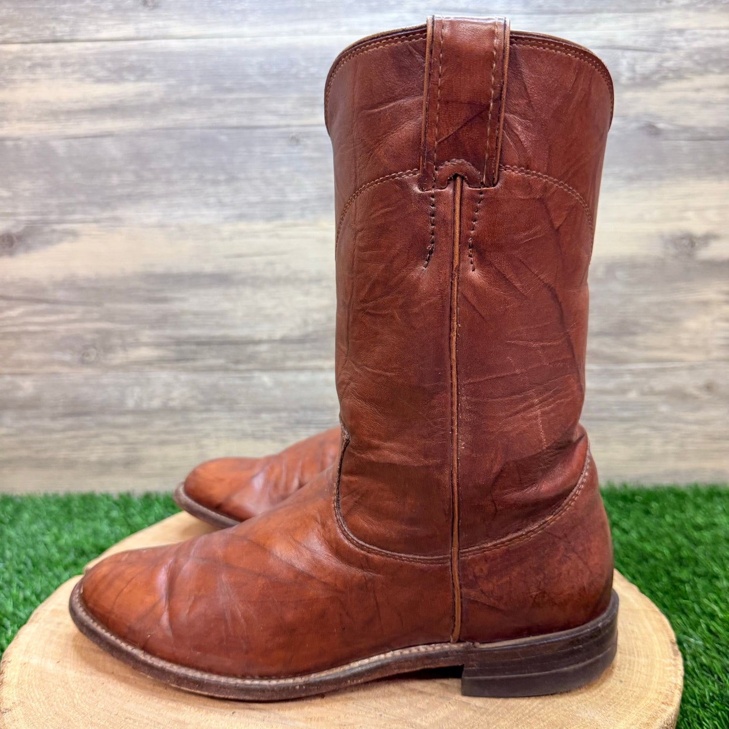 Justin Women - Size 8B - Vintage Marbled Brown Roper Western Cowboy Boots L3163