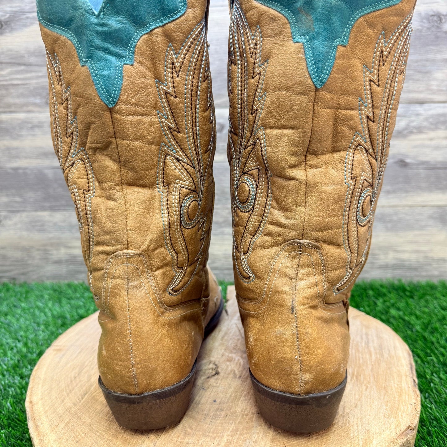Coconuts Women - Size 10M - Brown / Green Faux Leather Cowboy Boots Cimmaron
