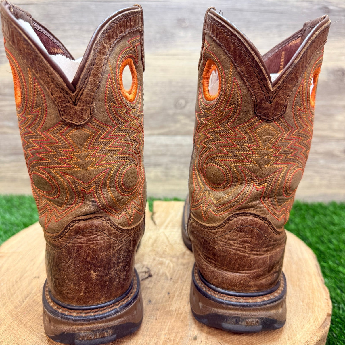 Durango Youth - Size 2M - Brown / Orange Square Toe Cowboy Boots DBT0227C