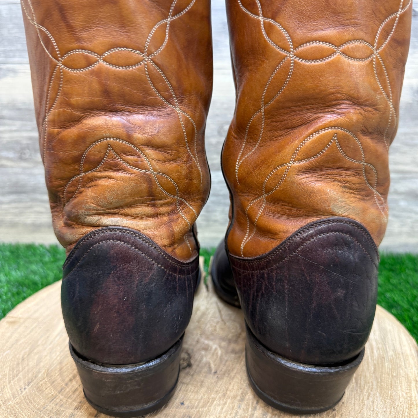 Tony Lama Men - Size 7.5D - Vintage Two Tone Marbled Brown Cowboy Boots H9726