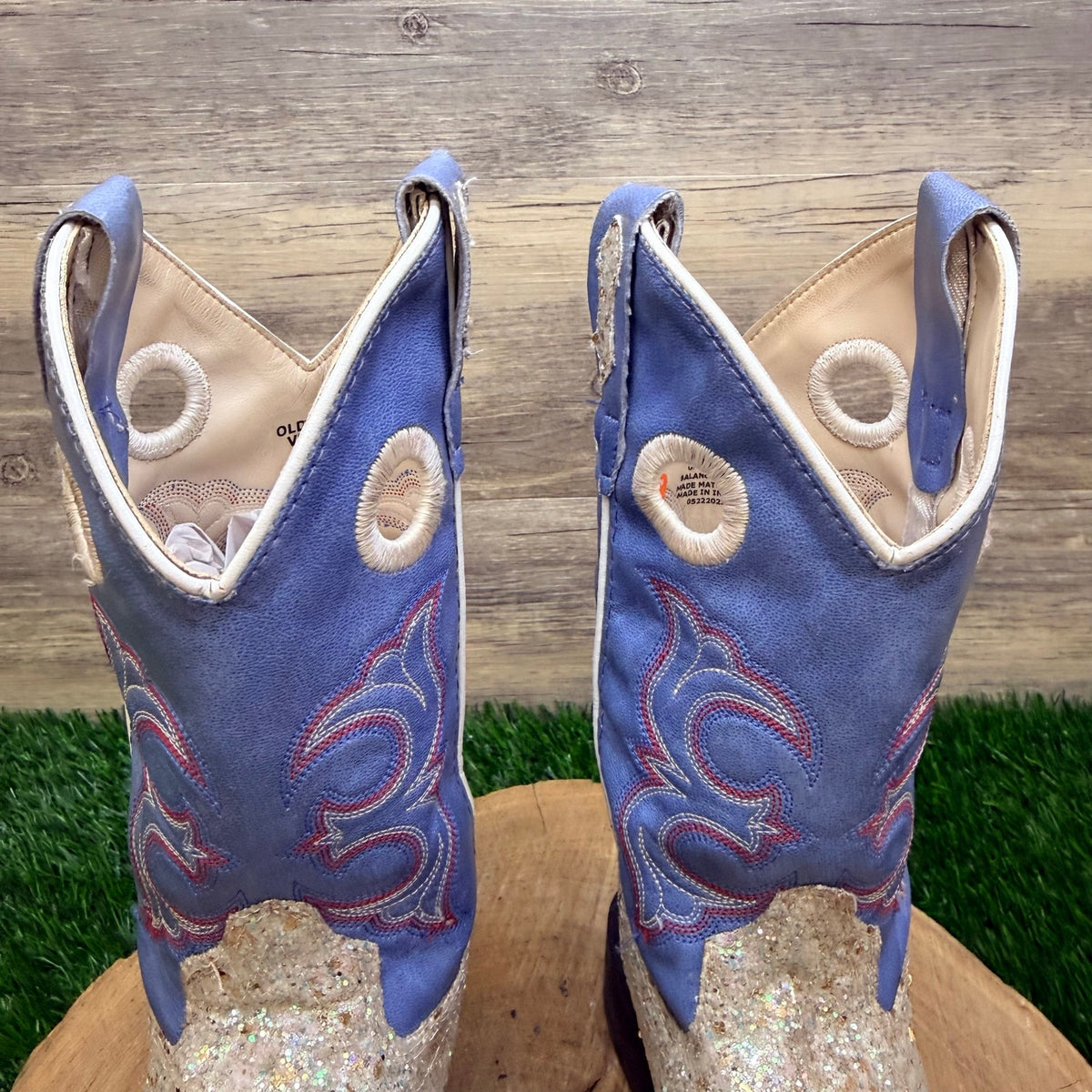 Old West Youth - Size 13D - Blue Glitter Square Toe Cowboy Boots VB9182d