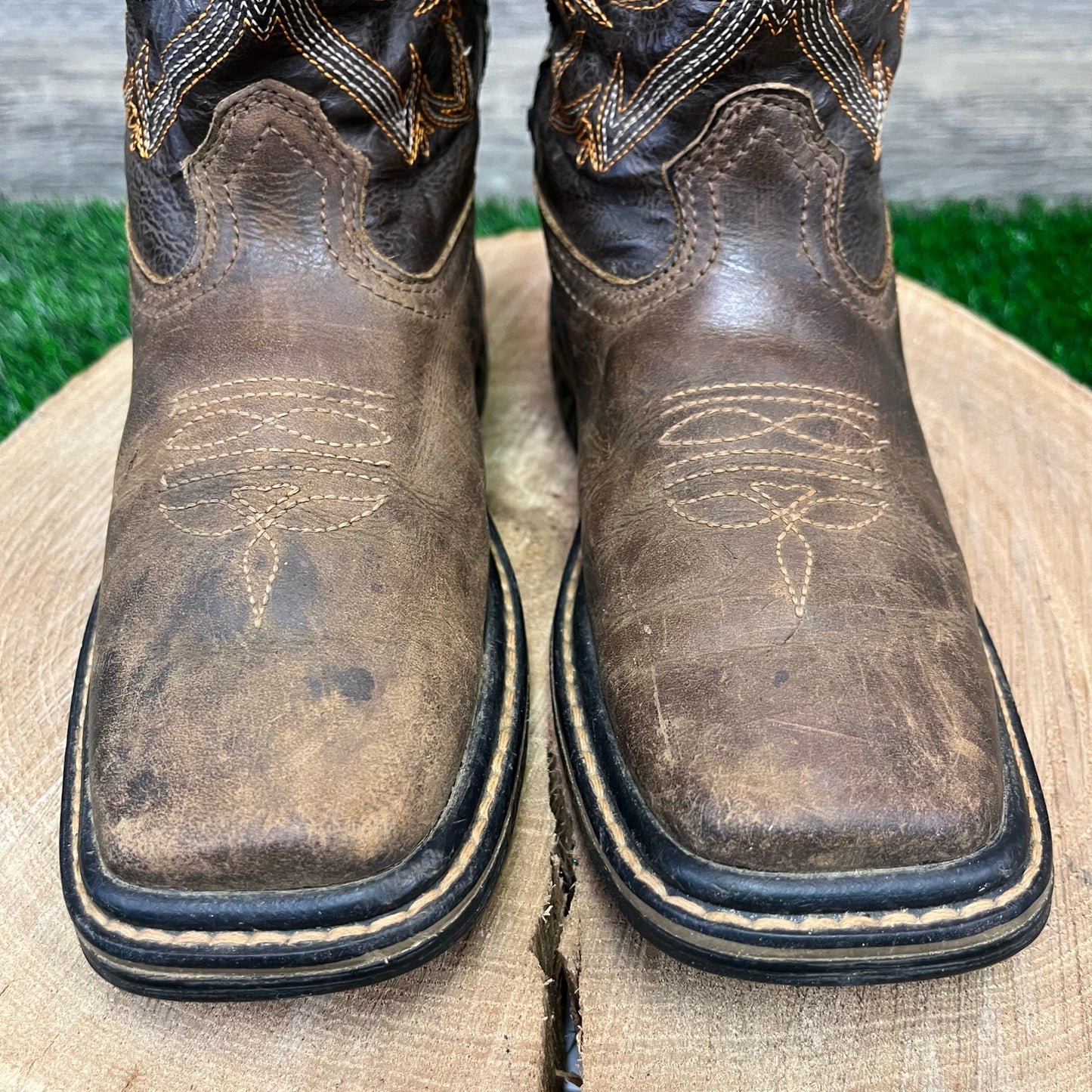 Georgia Boot Youth - Size 2M - Brown Square Toe Cowboy Boots Style 342C