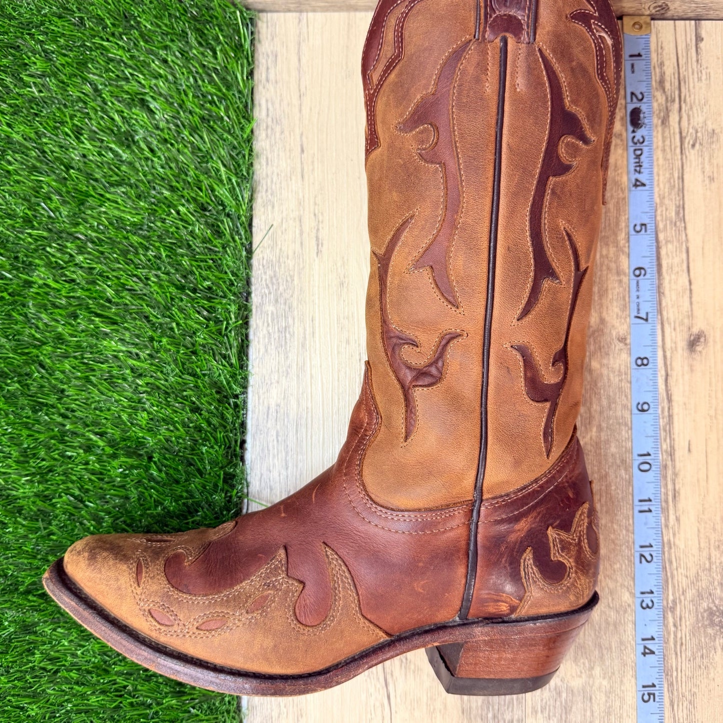 Boulet Women - Size 6.5C - Two Tone Brown Flame Western Cowboy Boots 0157