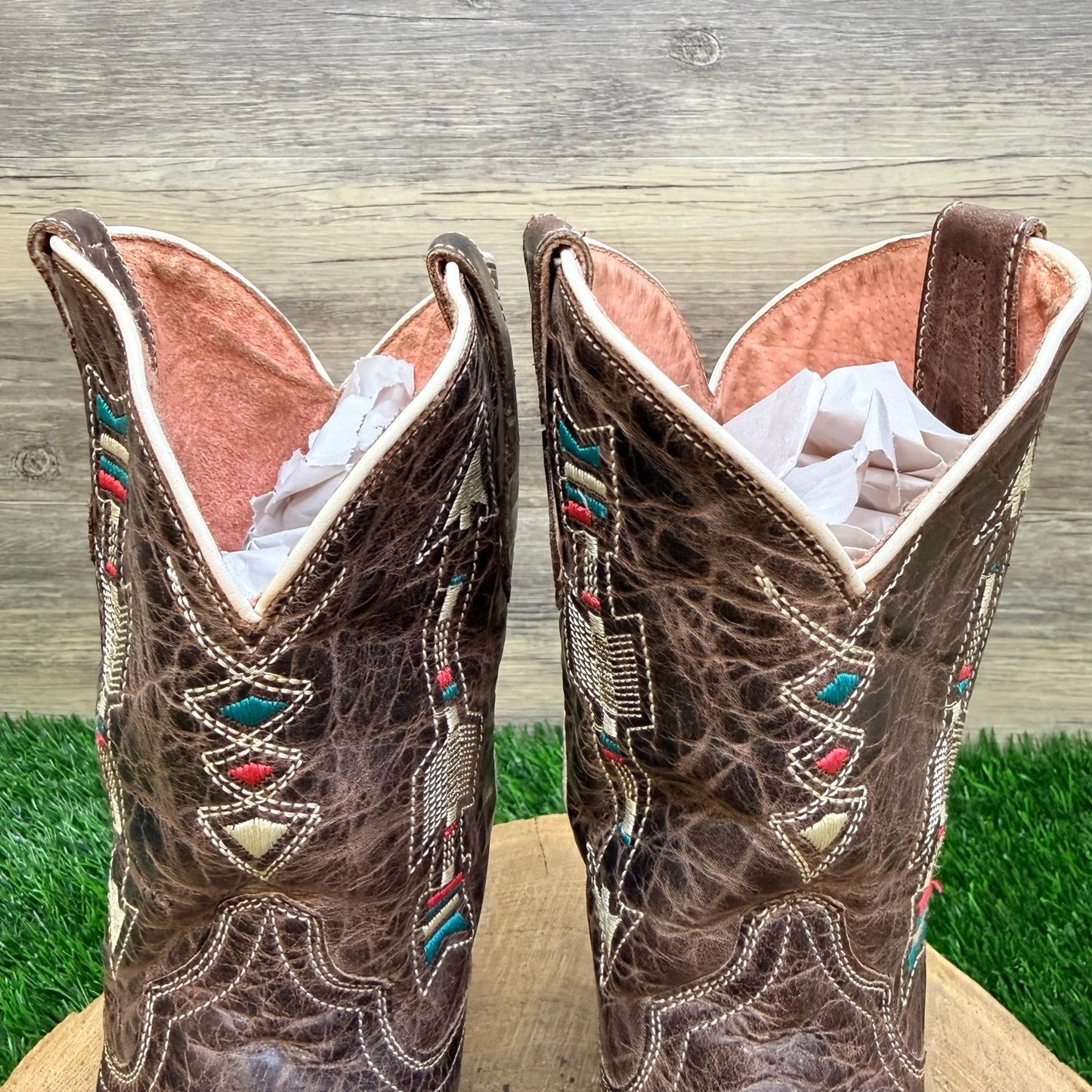 Roper Youth - Size 3 - Dark Brown Native Cowboy Boots 7622
