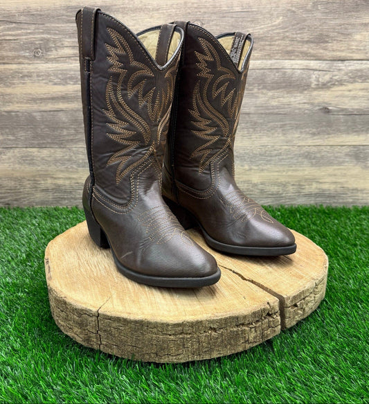 Academy Youth - Size 3 - Dark Brown Faux Leather Cowboy Boots C1028