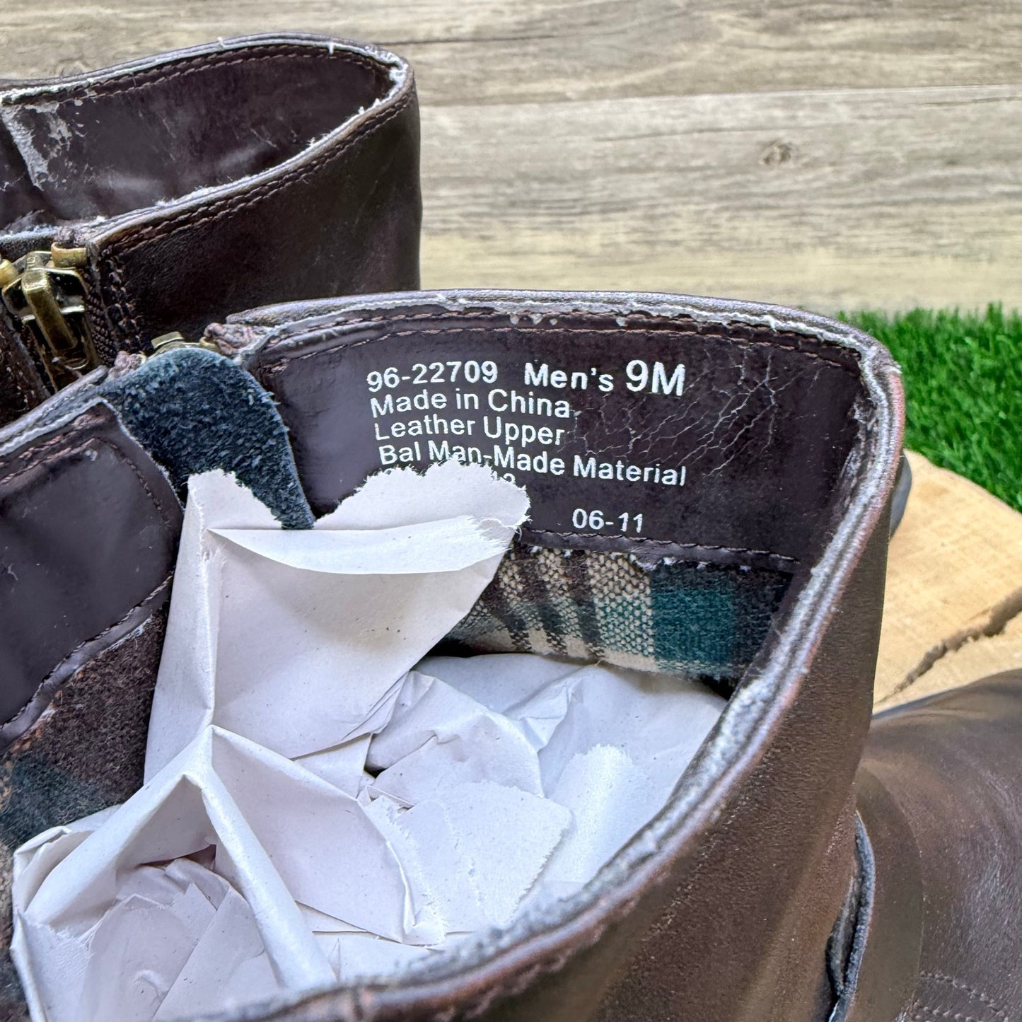 Chaps Men - Size 9M - Brown Ankle Zipper Harness Boots 96-22709