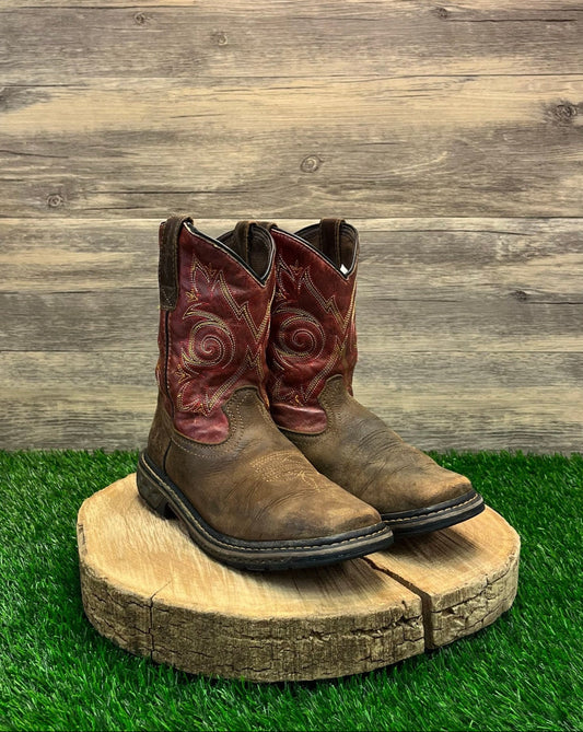 Georgia Boots Youth - Size 3.5M - Brown/Red Square Toe Zipper Cowboy Boots 341Y