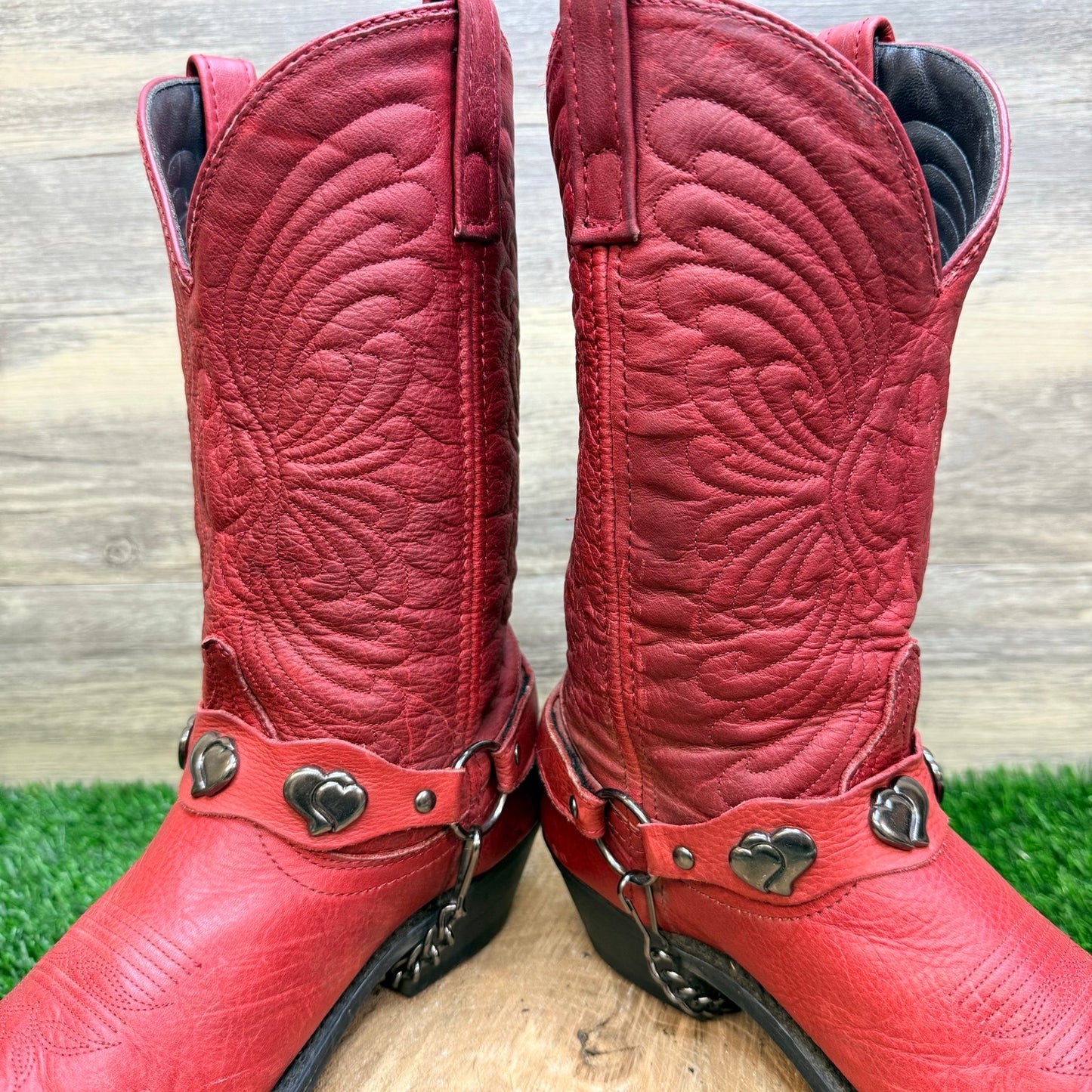Masterson Women - Size 8M - Red Heart Harness Western Cowboy Boots Style RB7483
