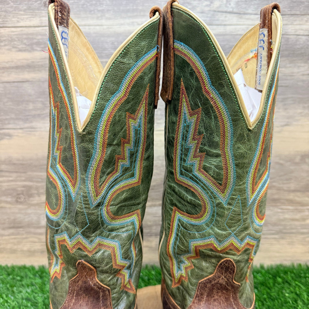 Anderson Bean Men - Size 10.5D - Brown / Green Square Toe Cowboy Boots 4482N
