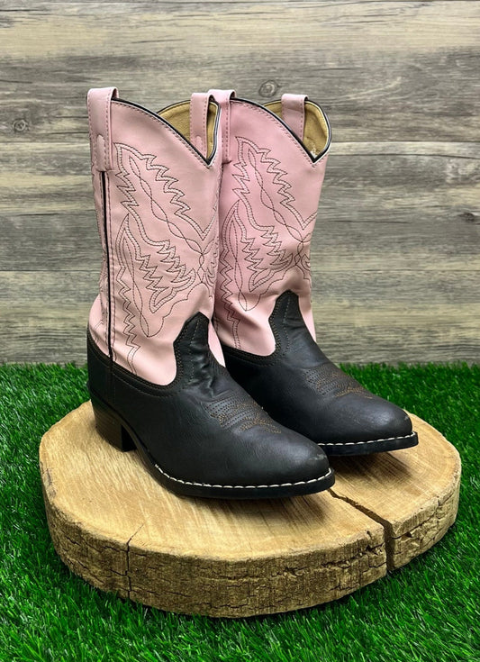 Smoky Mountain Youth - Size 5R - Black/Pink Faux Leather Cowboy Boots 1574Y