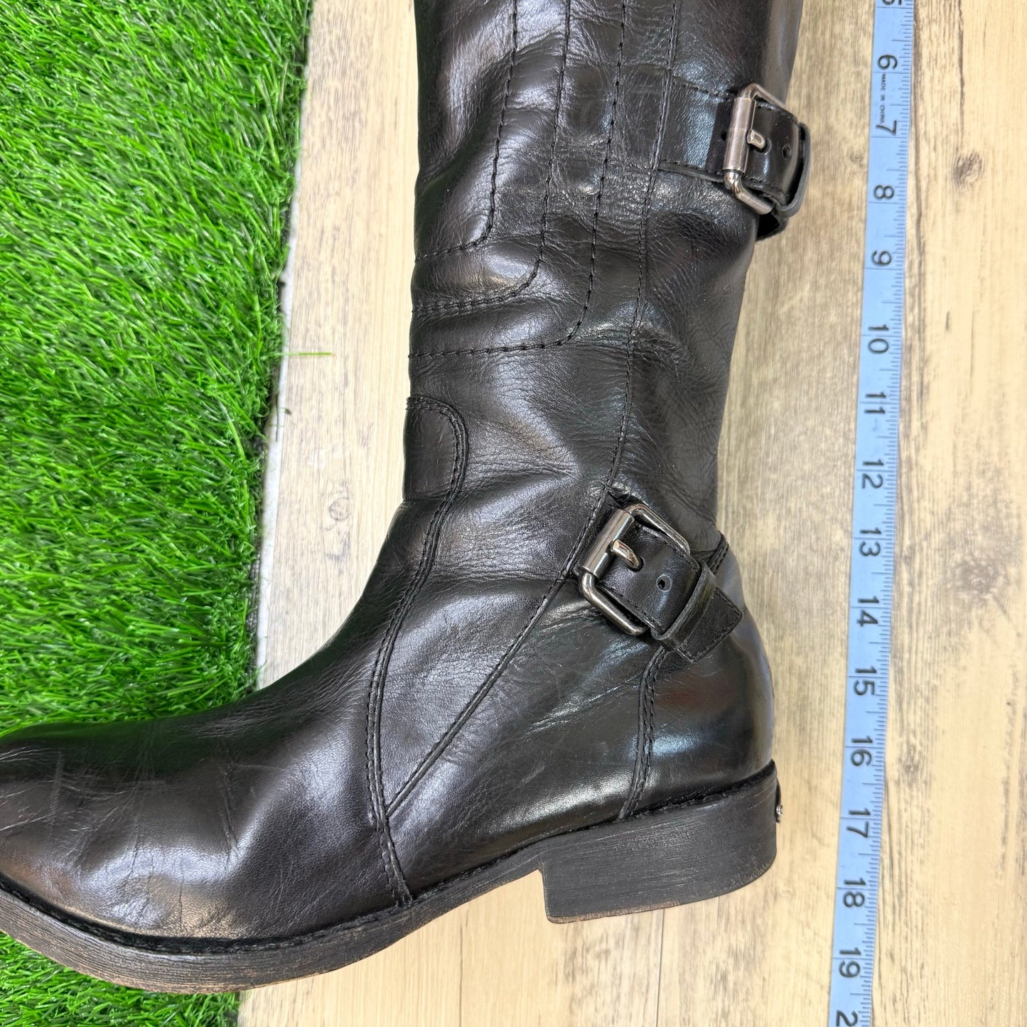 Juicy Couture Women - Size 8.5M - Black Tall Belted Zipper Moto Boots