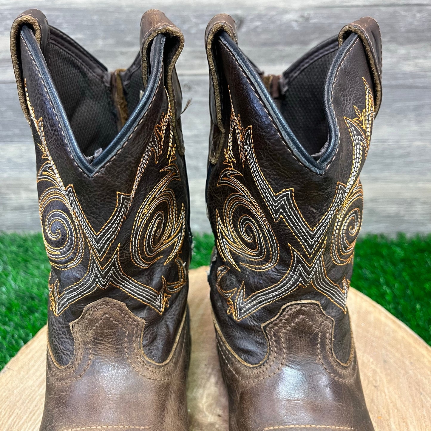 Georgia Boot Youth - Size 2M - Brown Square Toe Cowboy Boots Style 342C