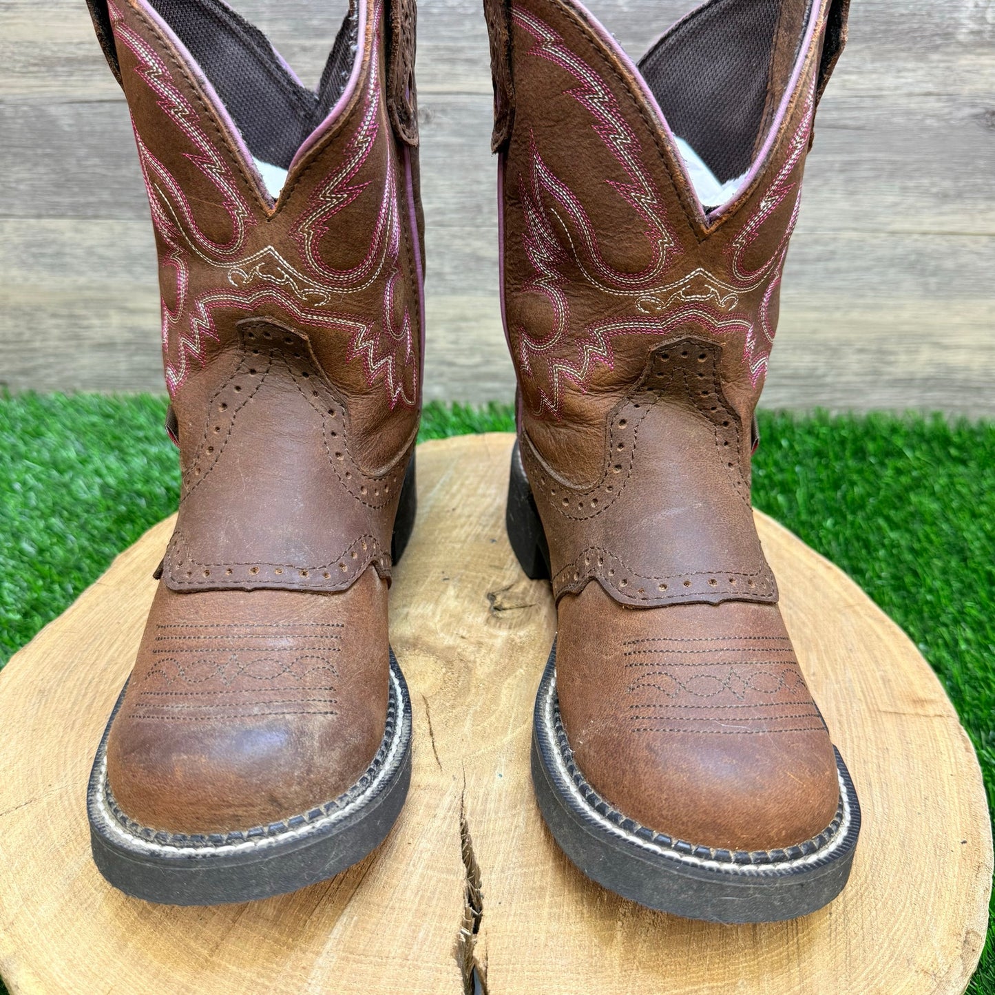 Justin Women - Size 6.5B - Brown / Pink Gypsy Round Toe Cowboy Boots L9903