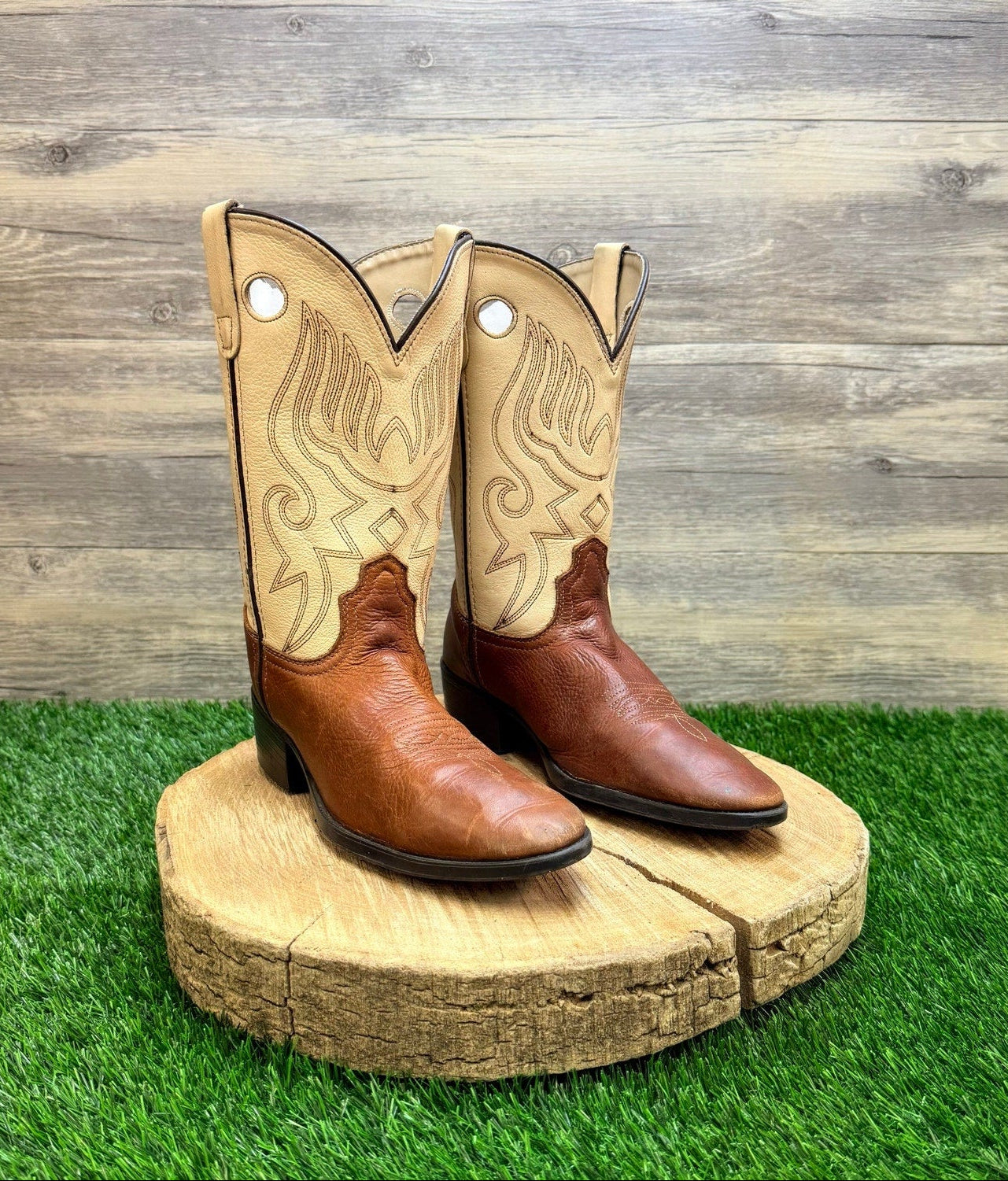 Pocono Western Youth - Size 4.5 - Tan / Cream Cowboy Boots V-1823