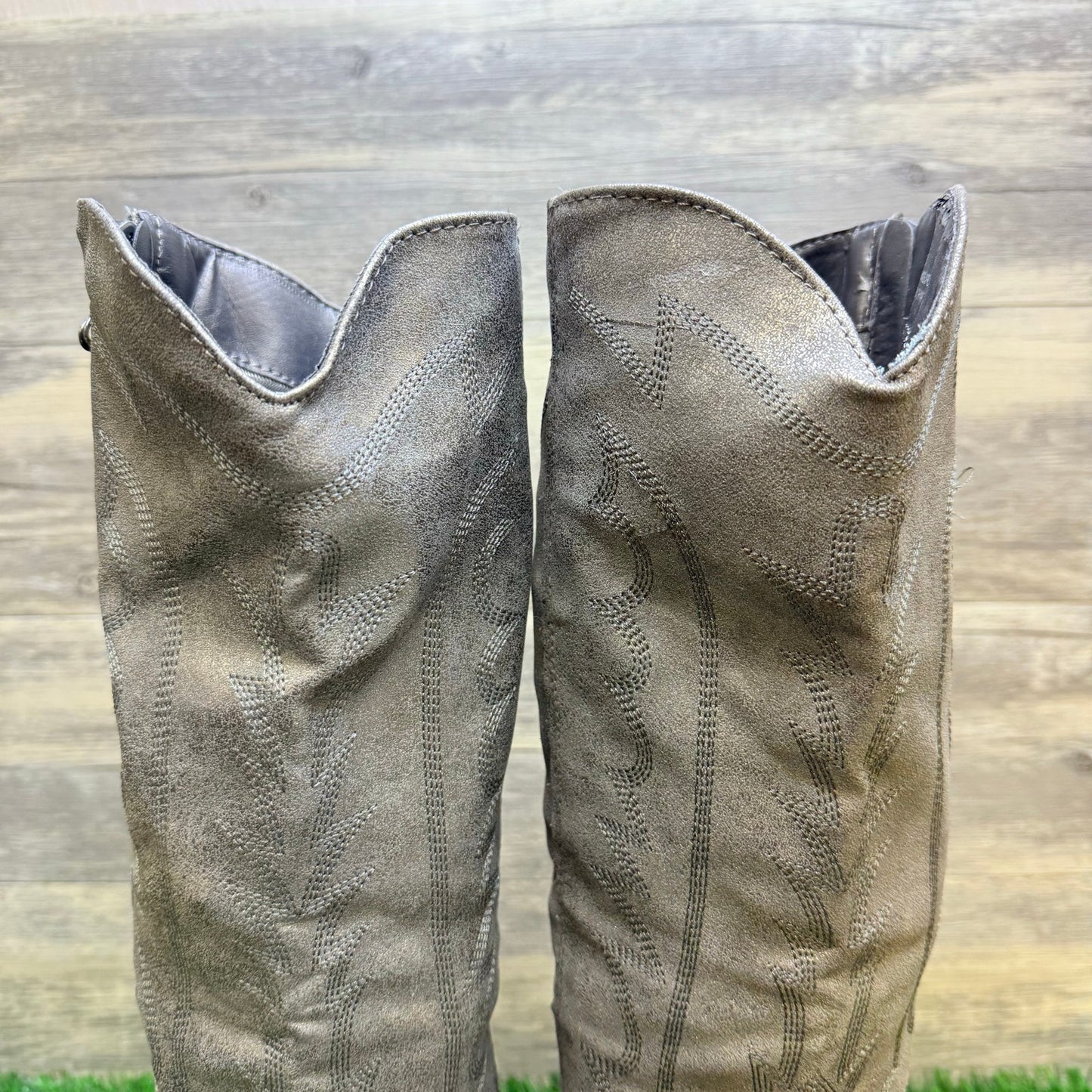 Rampage Women - Size 7.5 - Metallic Faux Leather Tall Cowboy Boots Telula