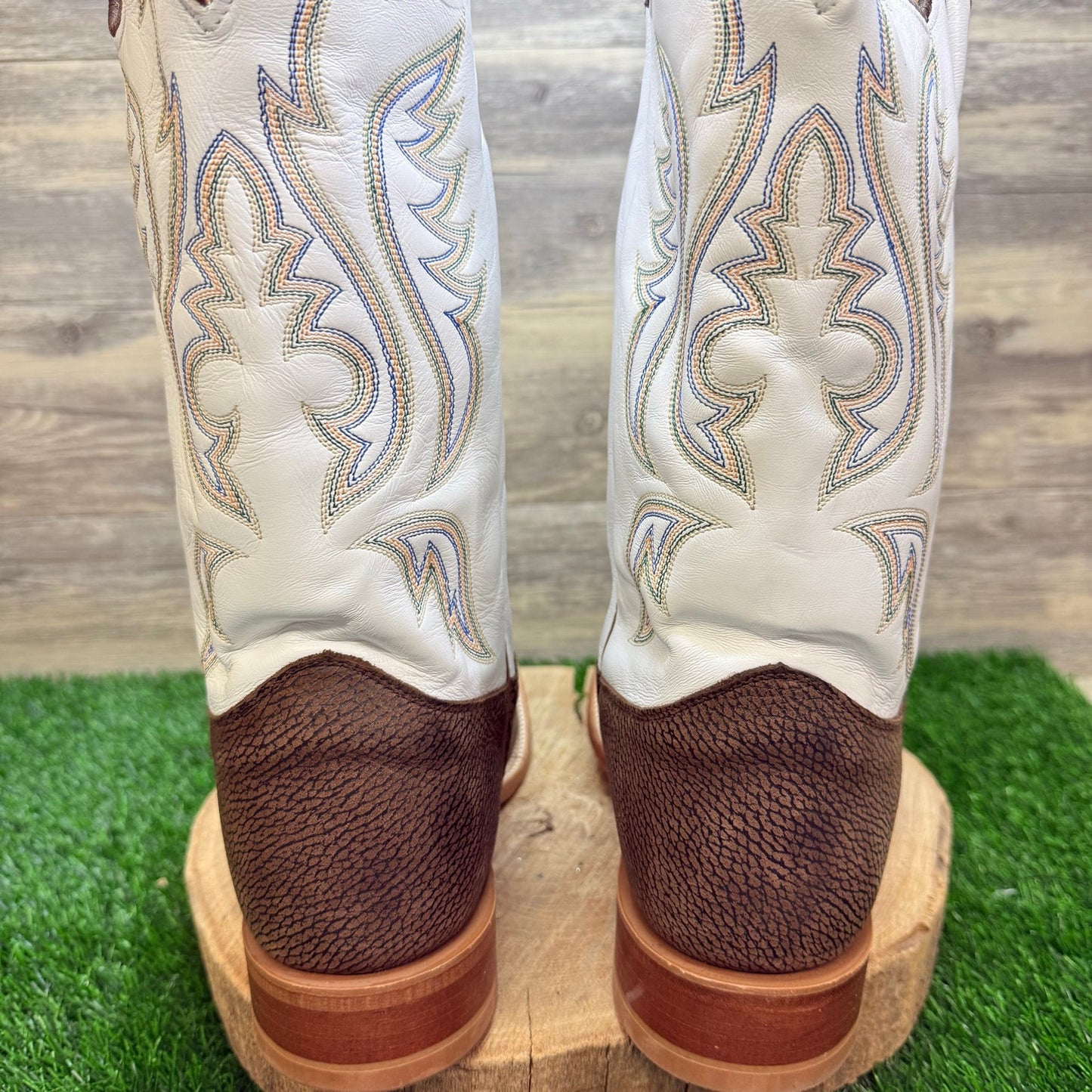 Justin Men - Size 13EE - Brown / White Bent Rail Square Toe Cowboy Boots BR305