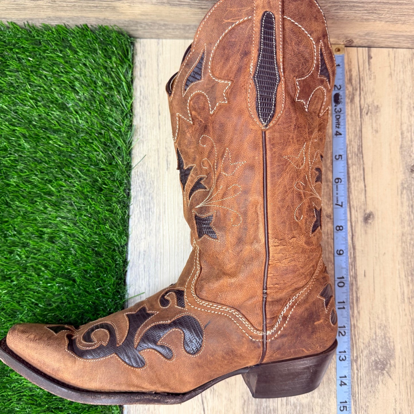 JB Dillon Women - Size 10B - Brown Lizard Inlay Cowboy Boots JBW2213