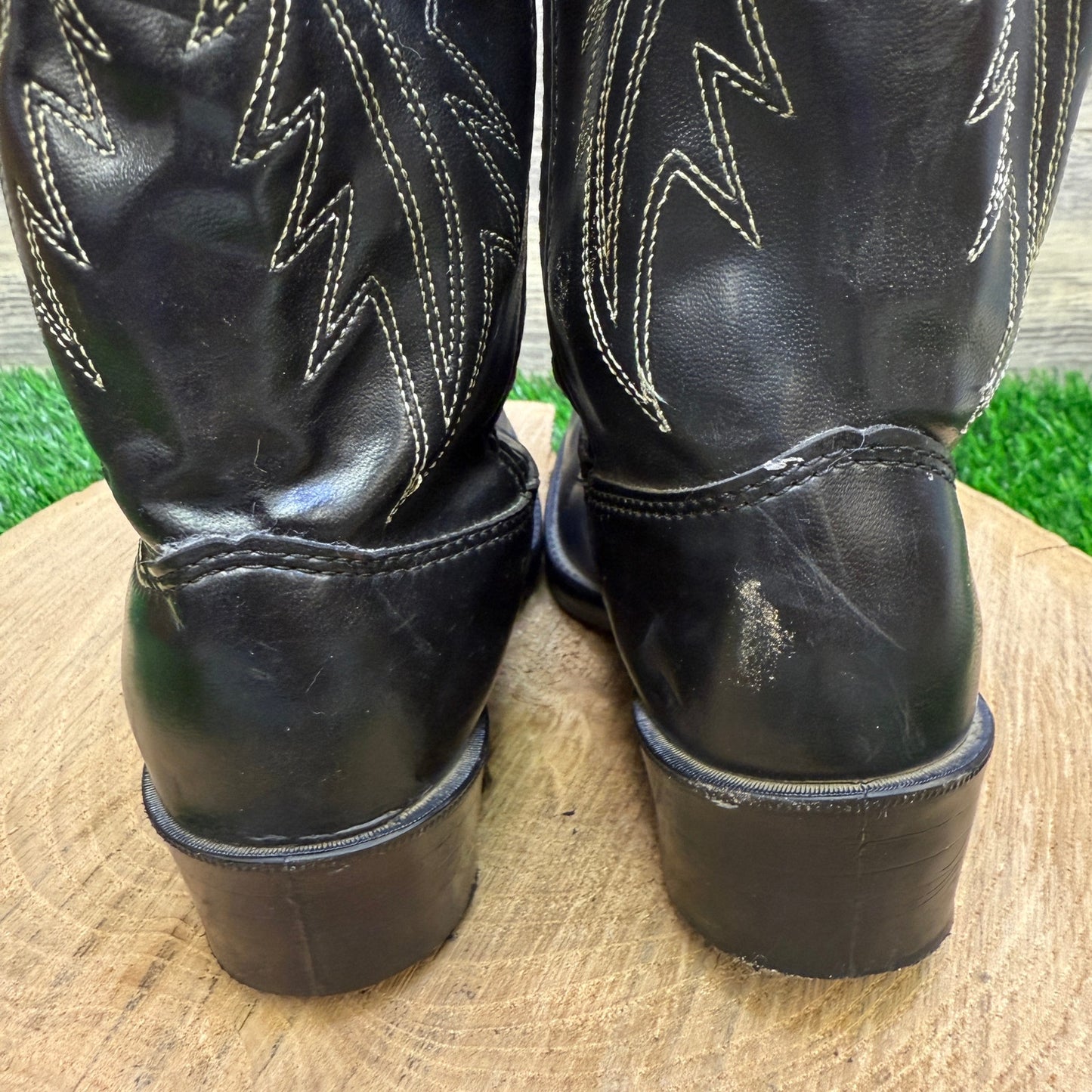 Texas Youth - Size 1D - Vintage Black Faux Leather Cowboy Boots Style C1890