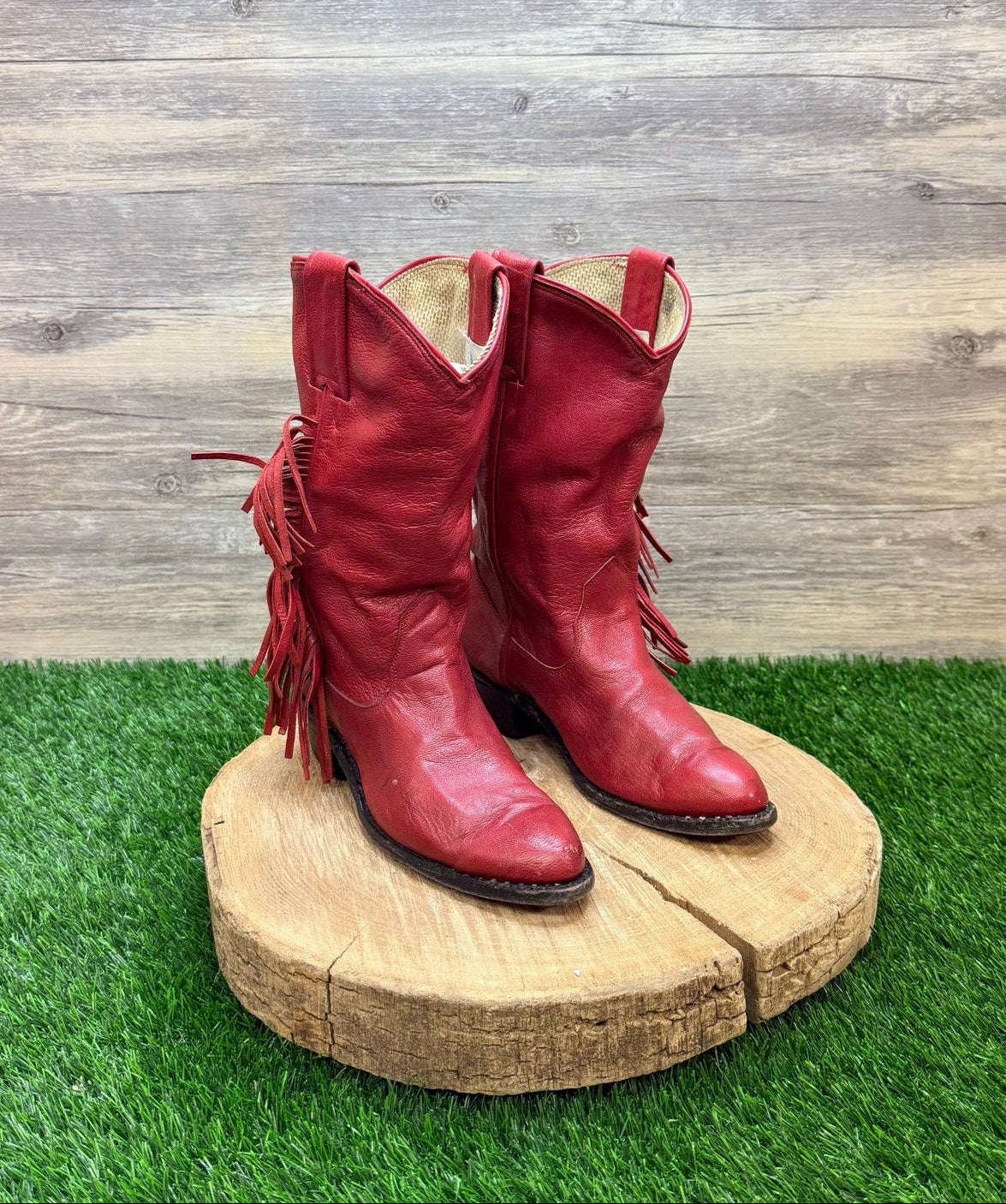 Evenin’ Star Youth - Size 2.5 - Vintage Red Fringe Western Cowboy Boots