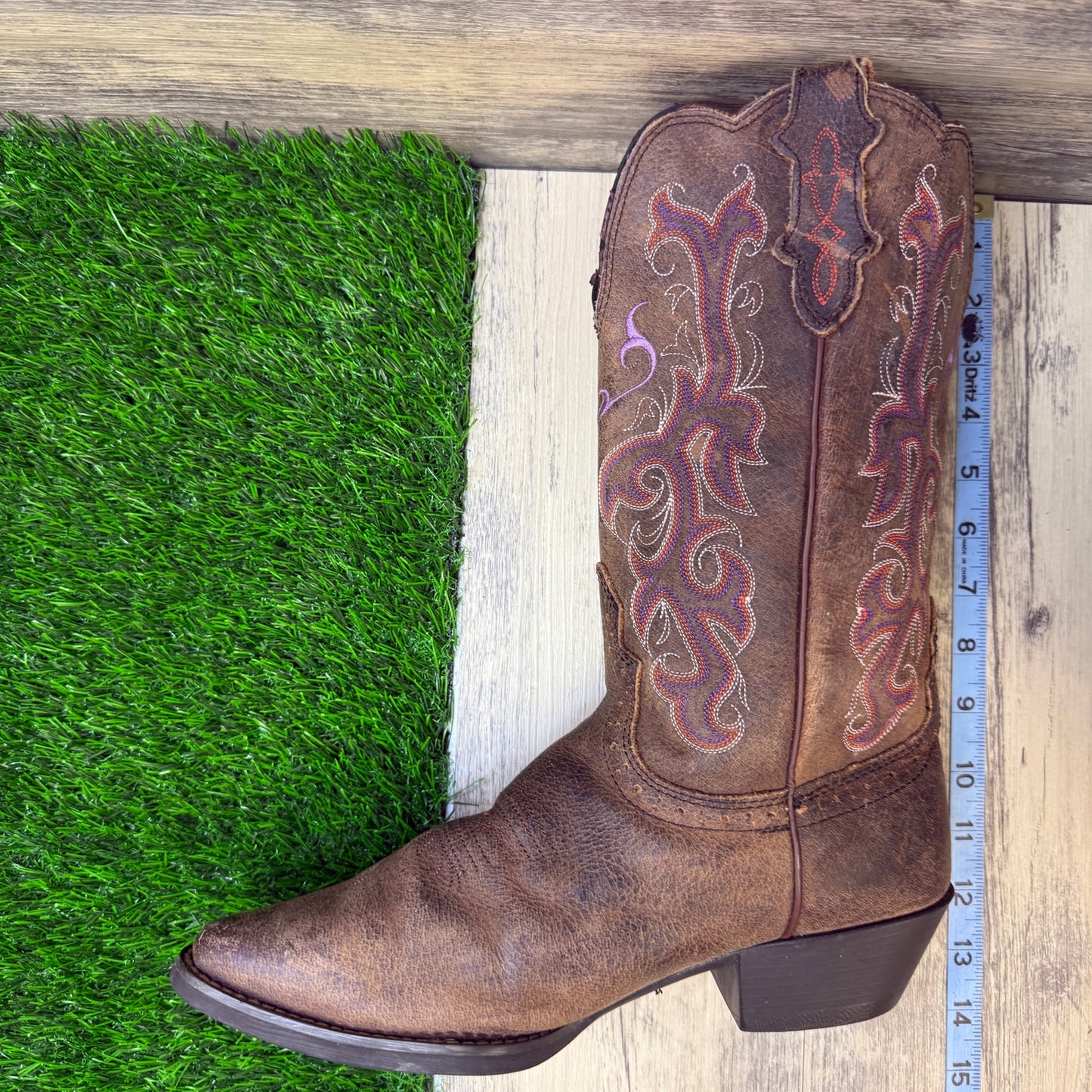 Justin Women - Size 9 - Brown/Purple Snip Toe Cowboy Boots