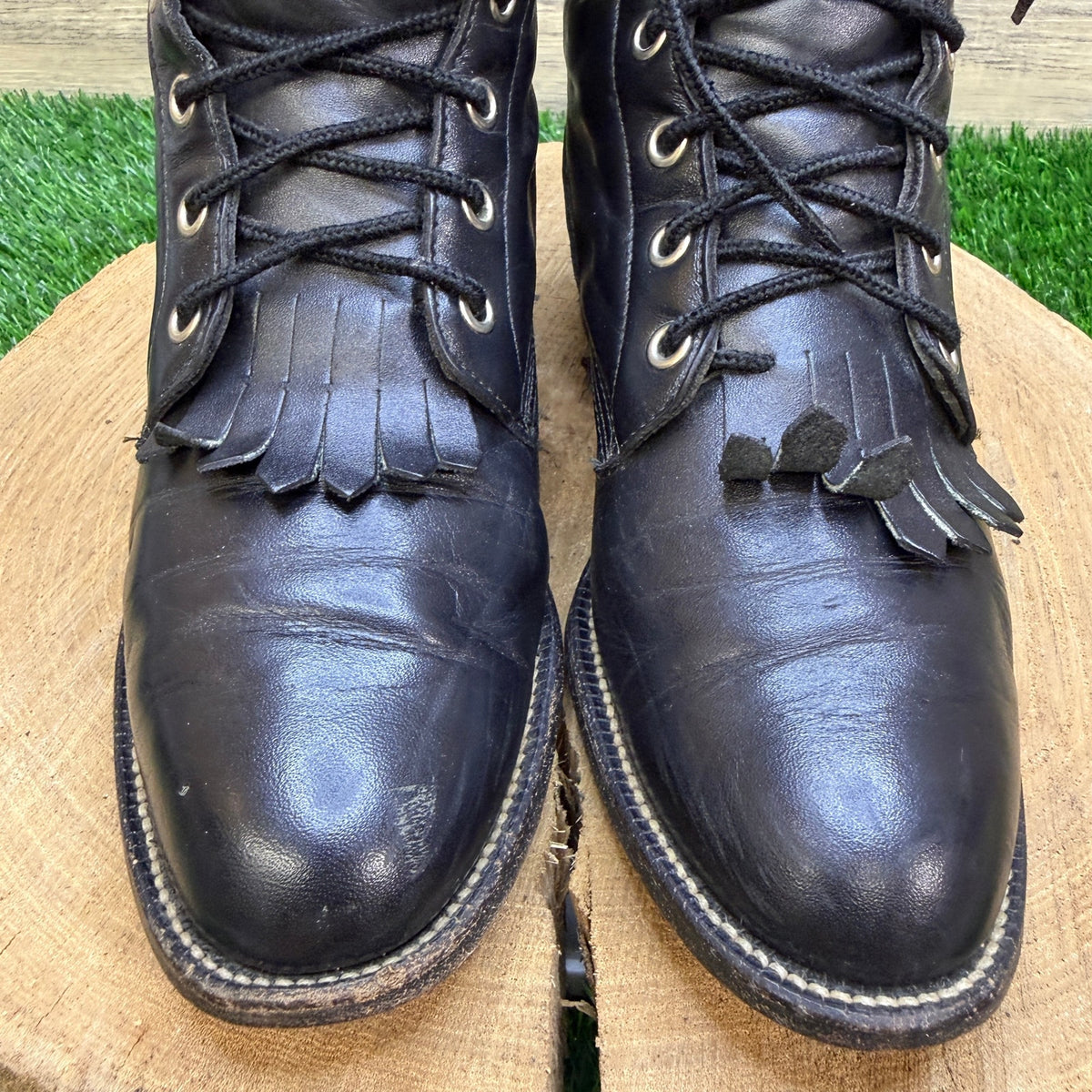 Justin Women - Size 5.5C - Vintage Black Lace Up Cowboy Boots Style L0506