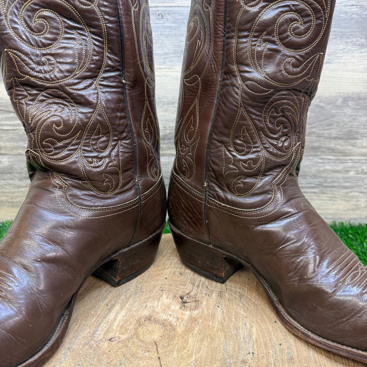 Justin Men - Size 11D - Vintage Brown Embroidered Western Cowboy Boots 2500