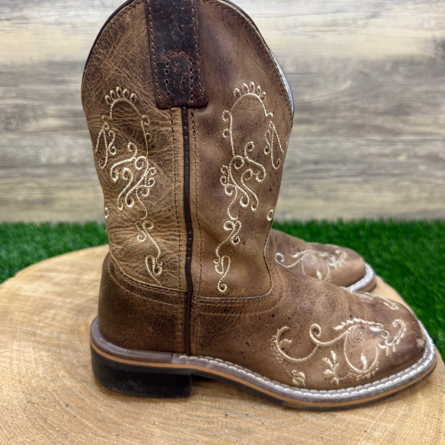 Smoky Mountain Youth - Size 12R - Brown Floral Square Toe Cowboy Boots 3845C