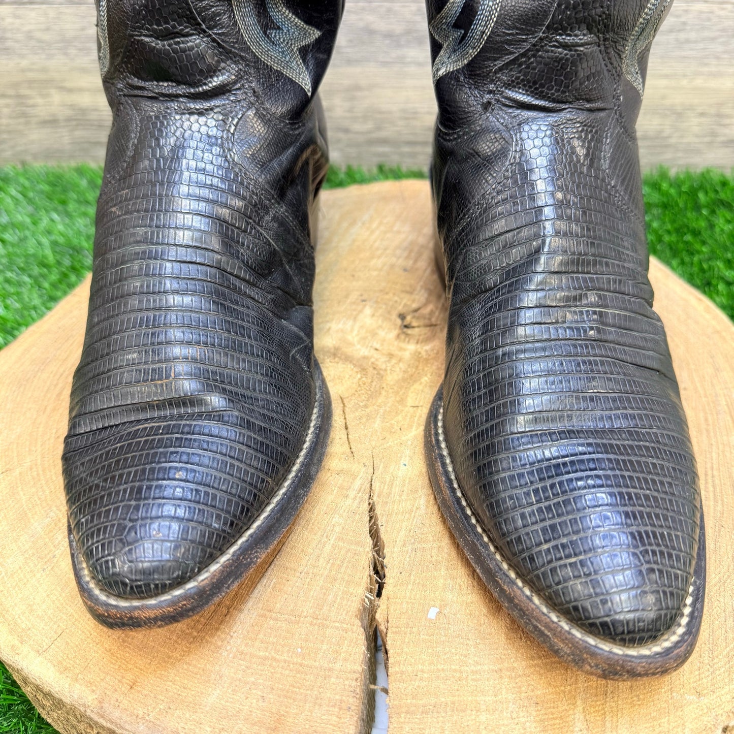 Justin Men - Size 7.5D - Black Teju Lizard Cowboy Boots 8313