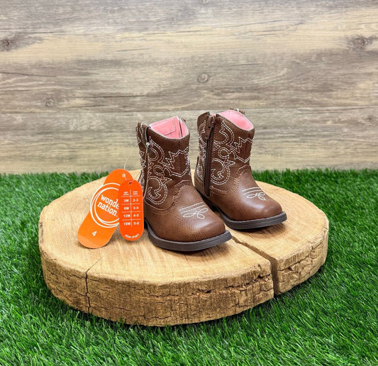 NEW Wonder Nation Youth - Size 4 - Brown / Pink Faux Leather Cowboy Boots