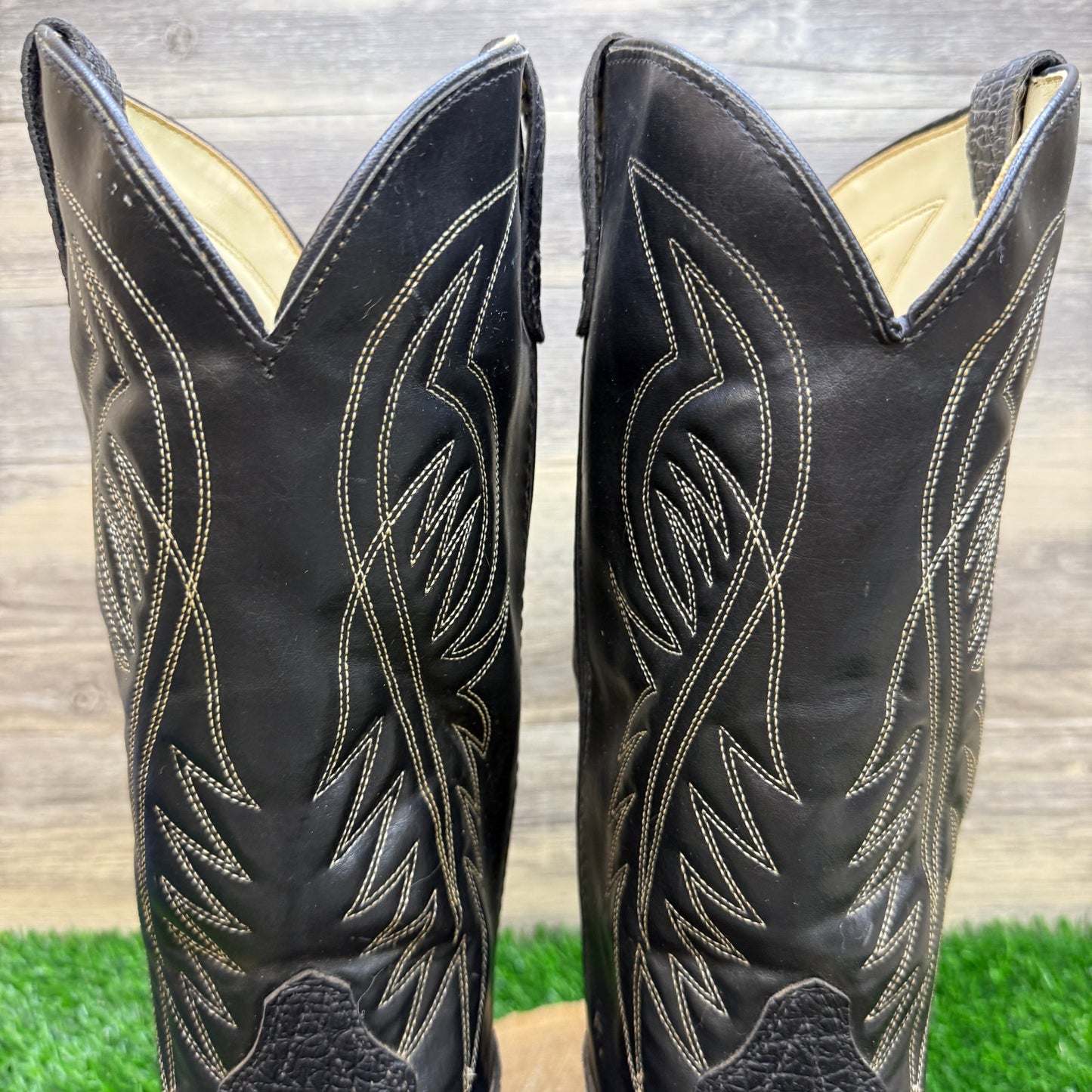 Bronco Men - Size 10.5EE - Vintage Black Faux Print/Leather Cowboy Boots 1750