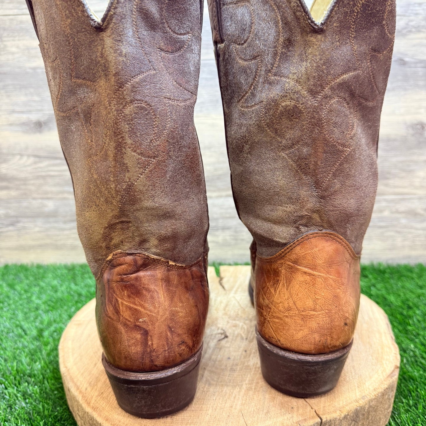 Durango Men - Size 10.5EE - Vintage Marbled Brown Toe Plate Cowboy Boots 15072