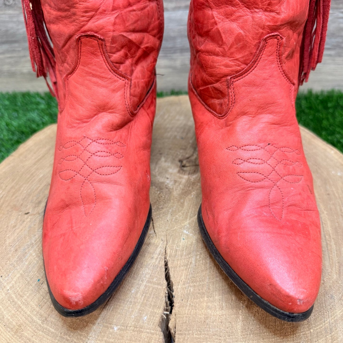 Laredo Women - Size 6M - Red Fringe Tassel Cowboy Boots 38508
