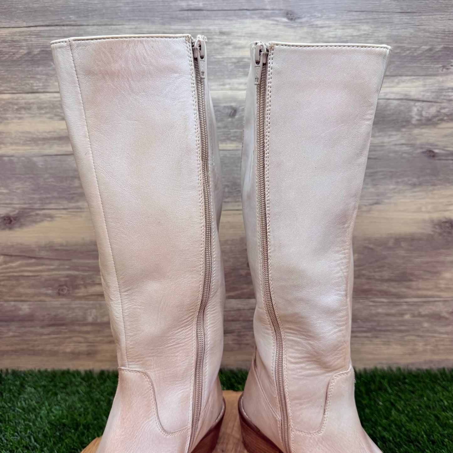 Diba True Women - Size 8M - Iridescent Cream Tall Zipper Boots Fig Garden